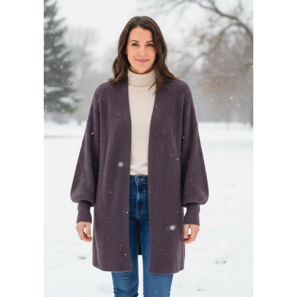 Express Cardigan Sweater Balloon Sleeves Women Size XS Brown Cozy Soft